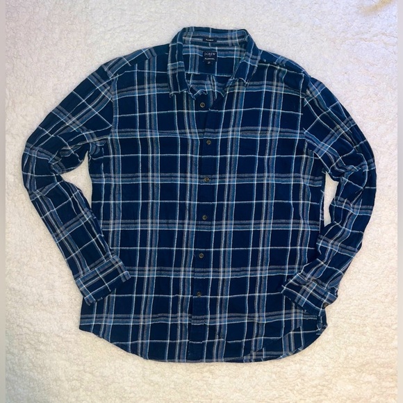 J. Crew Plaid Flannel Button Down Shirt Blue Gray Classic Fit Men’s XL - Picture 1 of 6